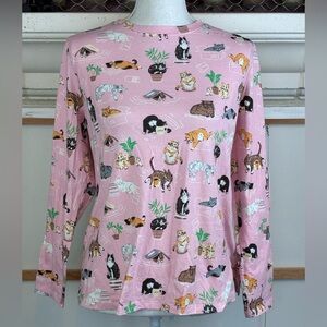 Sleep Sense Pink Cat Print Long Sleeve PJ top NWOT oversized